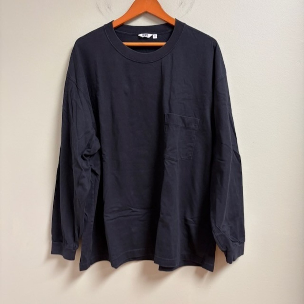 Uniqlo U Mens Crew Neck Long Sleeve Pocket T-Shirt Size 3XL Cotton Casual Basic